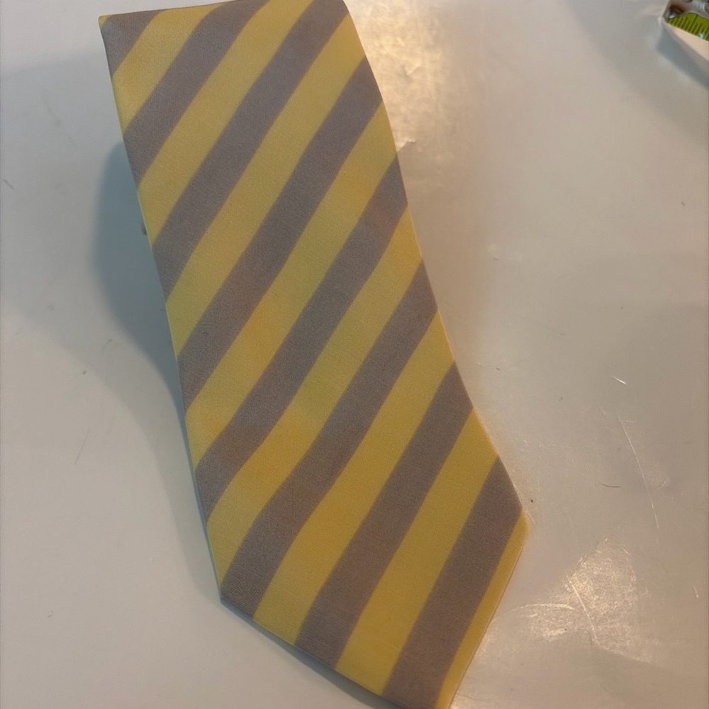 Brioni Yellow & Gray Diagonal Stripe Silk Tie